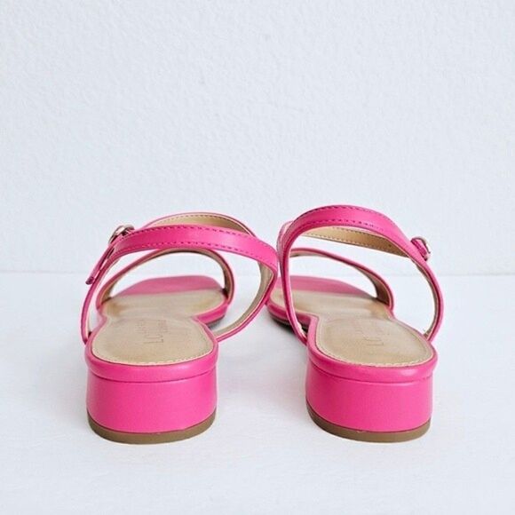 New! Faux Leather Barbie Pink Block Heel Square Toe Sandals - Picture 5 of 8